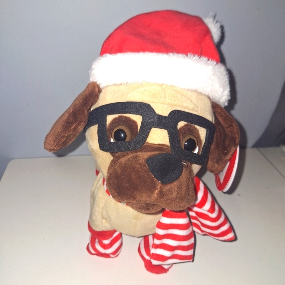 New Animated Christmas Pug Dog Sings All I Want to do is Win See Video Plush